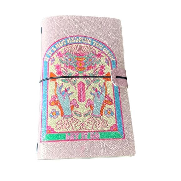 Pink With Hand Crystals & Quote Faux Leather Reusable Travelers Notebook 8x4.5” - Picture 1 of 9